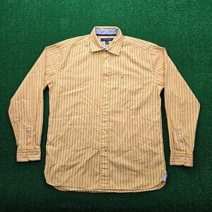 Tommy Hilfiger Shirt Mens Medium/Large Yellow Striped‎ Button Up Long Sleeve